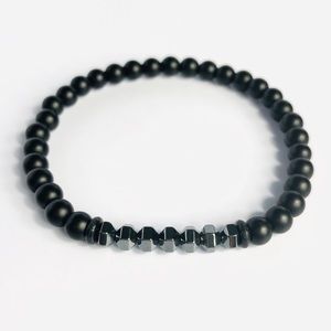 GEMSTONE Mens Black Onyx Hematite Beaded Bracelet